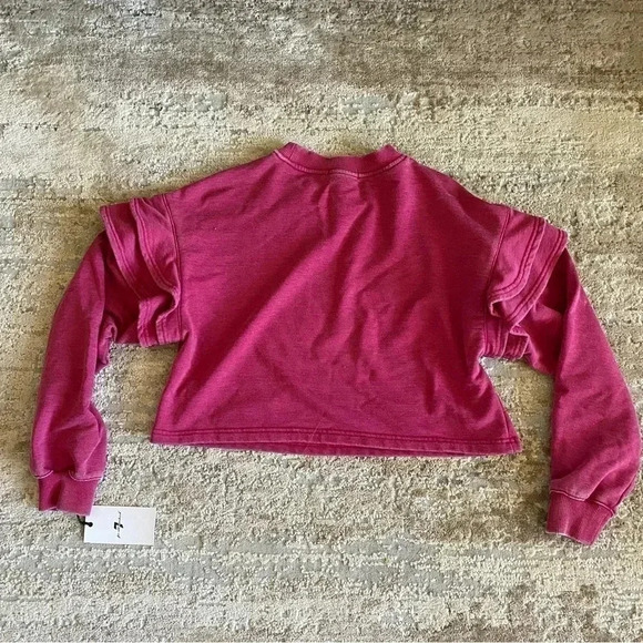NWT 7 For All Mankind Pink Cotton Cropped Oversized Sweater Top Stretch: Small - Picture 8 of 9